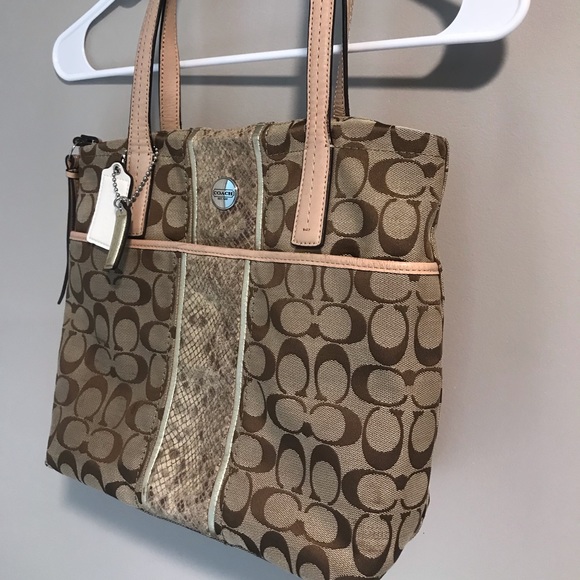 EUC Coach Signature Python Stripe Tote Purse Bag - Picture 4 of 8